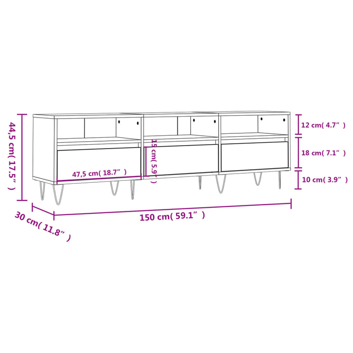 Tv-meubel 150x30x44,5 cm bewerkt hout grijs sonoma eikenkleurig