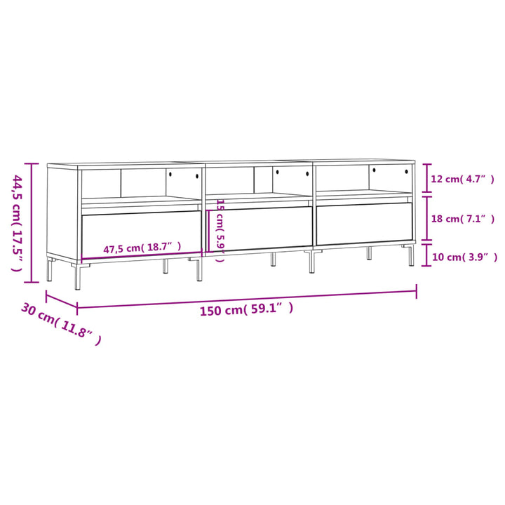 Tv-meubel 150x30x44,5 cm bewerkt hout wit