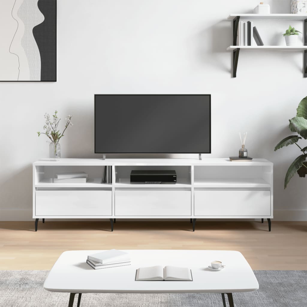 Tv-meubel 150x30x44,5 cm bewerkt hout hoogglans wit