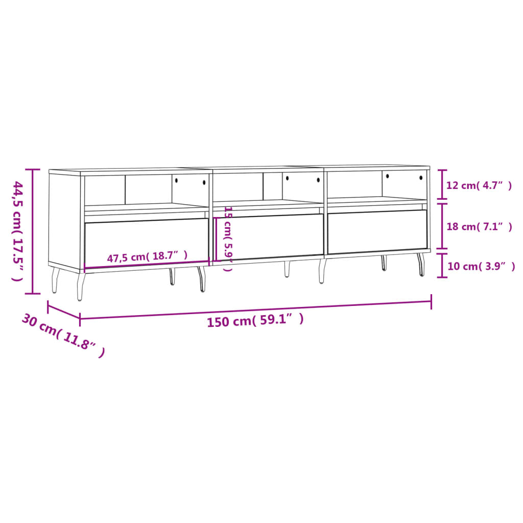 Tv-meubel 150x30x44,5 cm bewerkt hout betongrijs