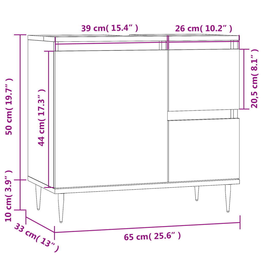 Badkamerkast 65x33x60 cm bewerkt hout zwart