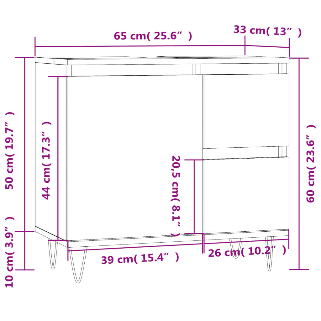 Badkamerkast 65x33x60 cm bewerkt hout zwart