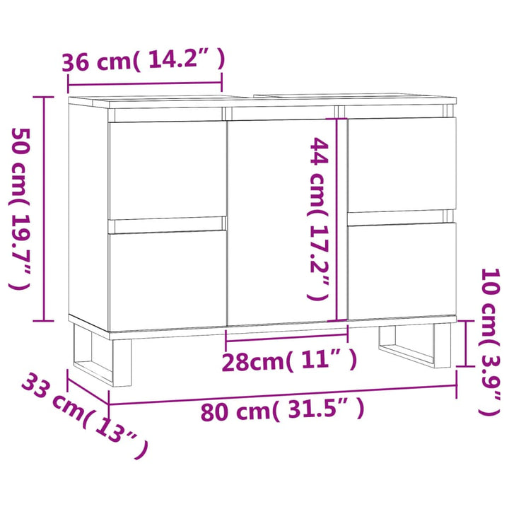 Badkamerkast 80x33x60 cm bewerkt hout zwart