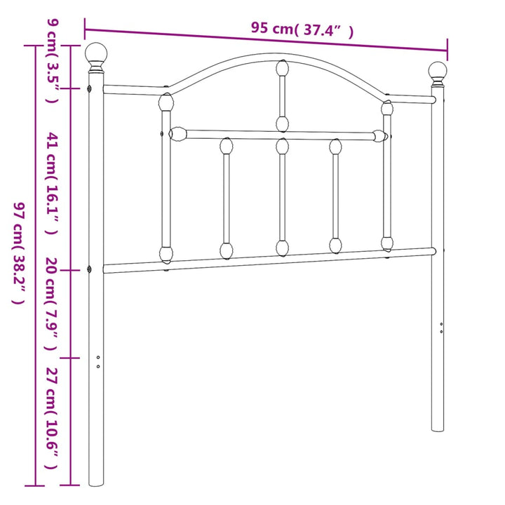 Hoofdbord 90 cm metaal zwart