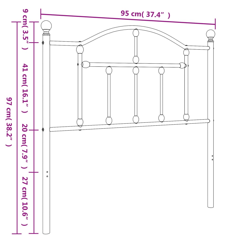 Hoofdbord 90 cm metaal wit