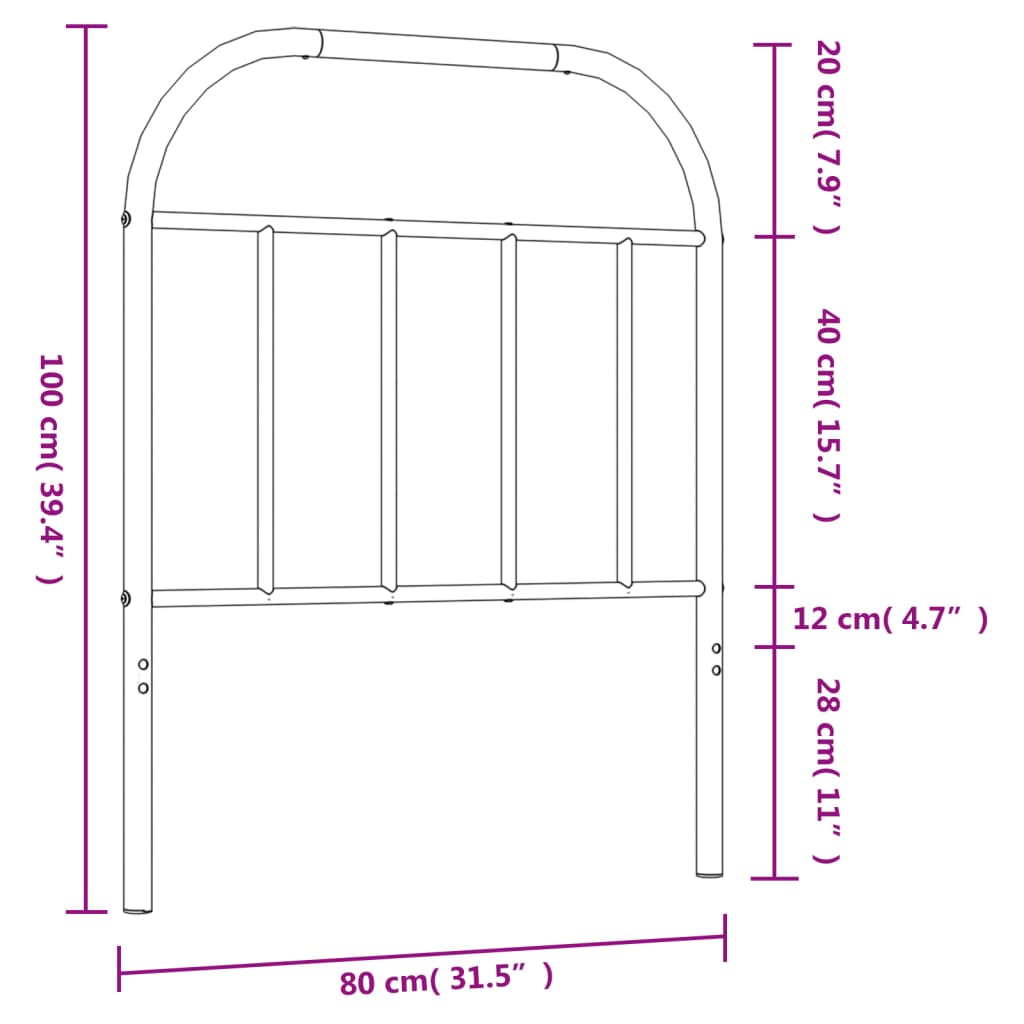 Hoofdbord metaal zwart 75 cm