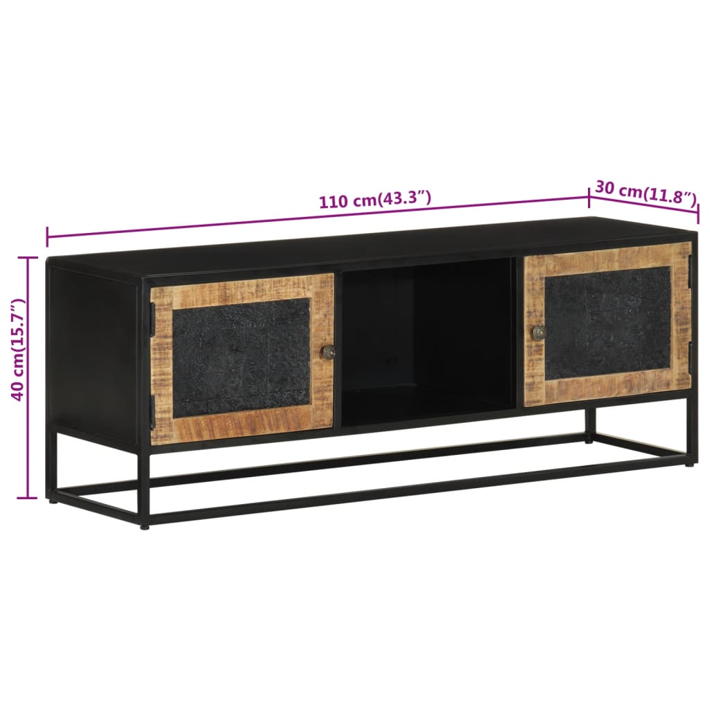 Tv-meubel 110x30x40 cm massief ruw mangohout en ijzer