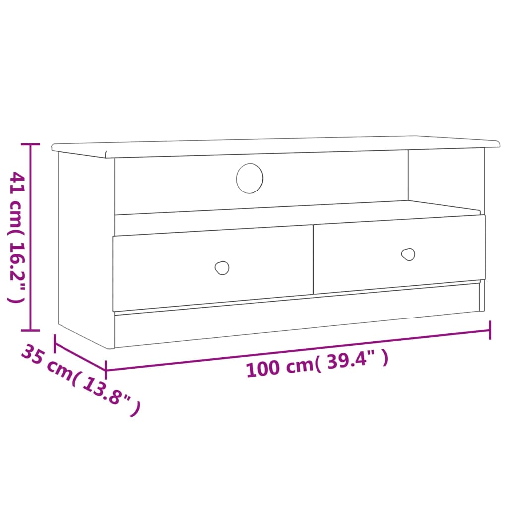 TV-meubel met lades ALTA 100x35x41 cm massief grenenhout wit