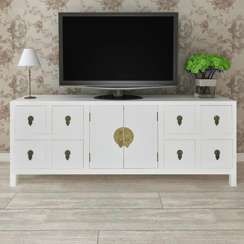 Tv-meubel 110x24x48 cm bewerkt hout wit