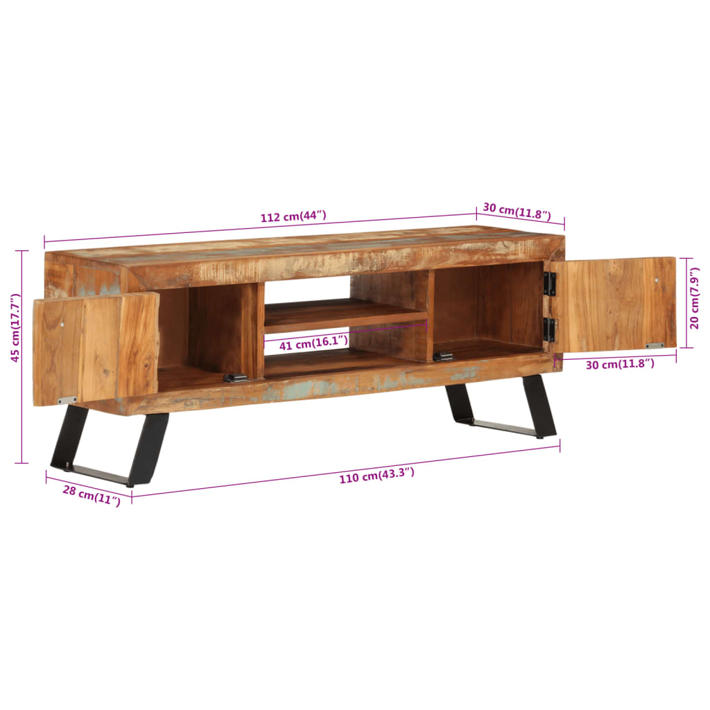 Tv-meubel 112x30x45 cm massief gerecycled hout