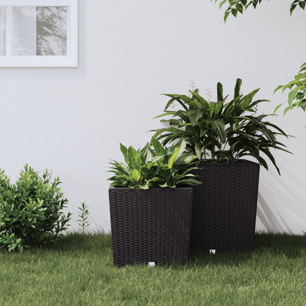 Plantenbak met uitneembare bak rattan-look 21/32 L PP bruin