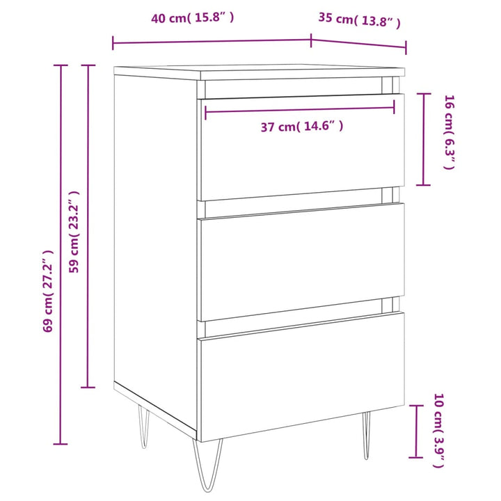 Nachtkastjes 2 st 40x35x69 cm bewerkt hout bruin eikenkleur