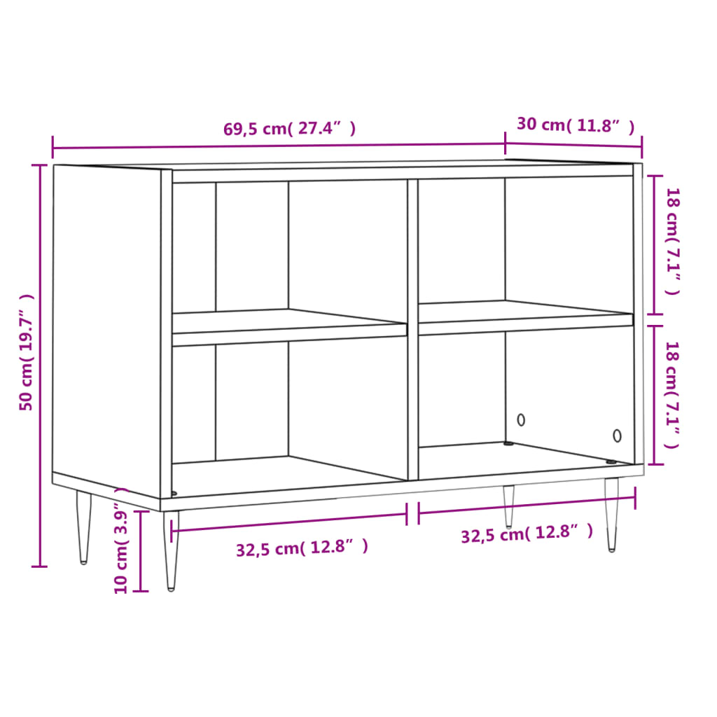 Tv-meubel 69,5x30x50 cm bewerkt hout hoogglans wit