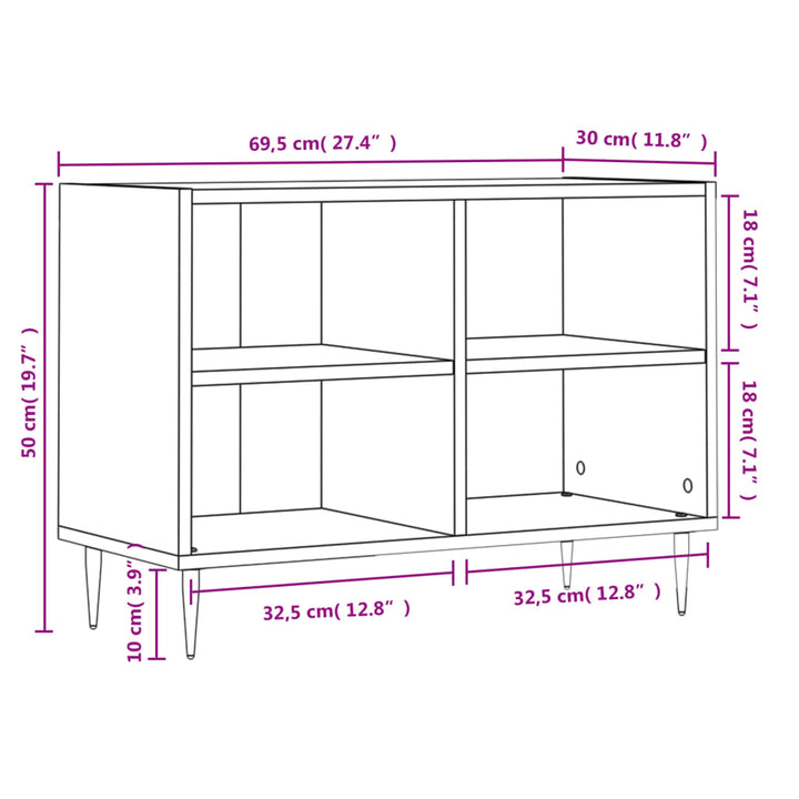 Tv-meubel 69,5x30x50 cm bewerkt hout betongrijs