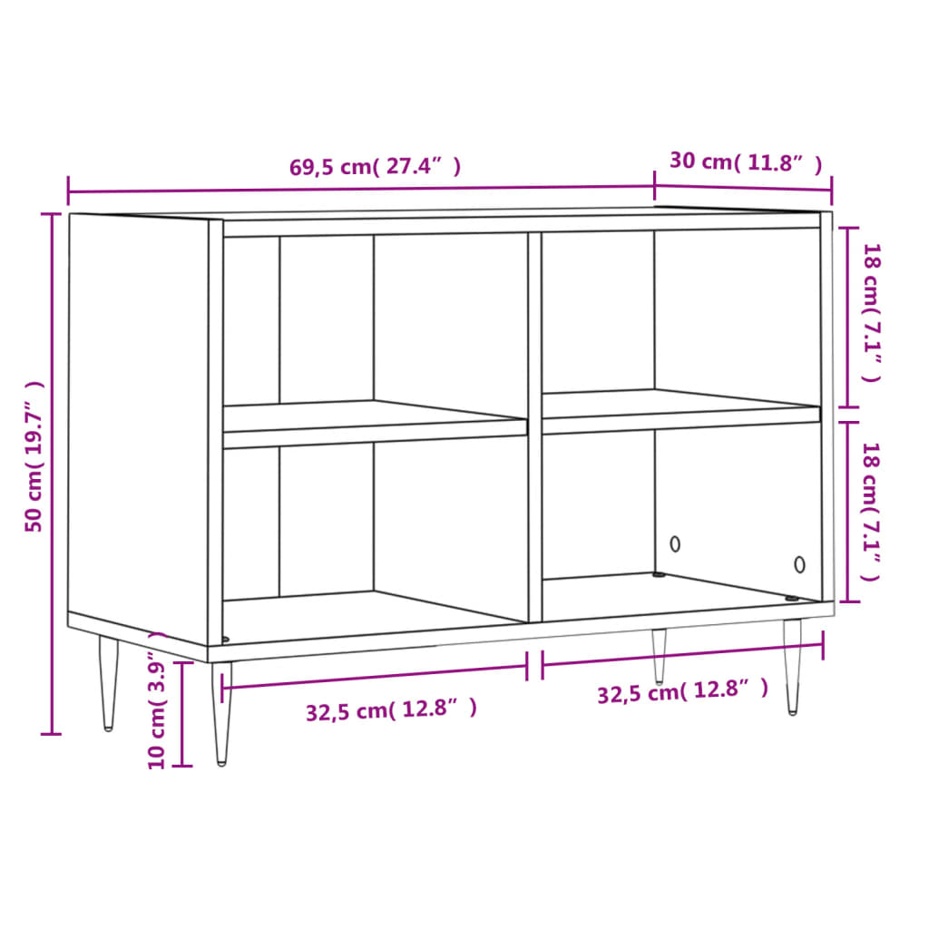 Tv-meubel 69,5x30x50 cm bewerkt hout bruin eikenkleur