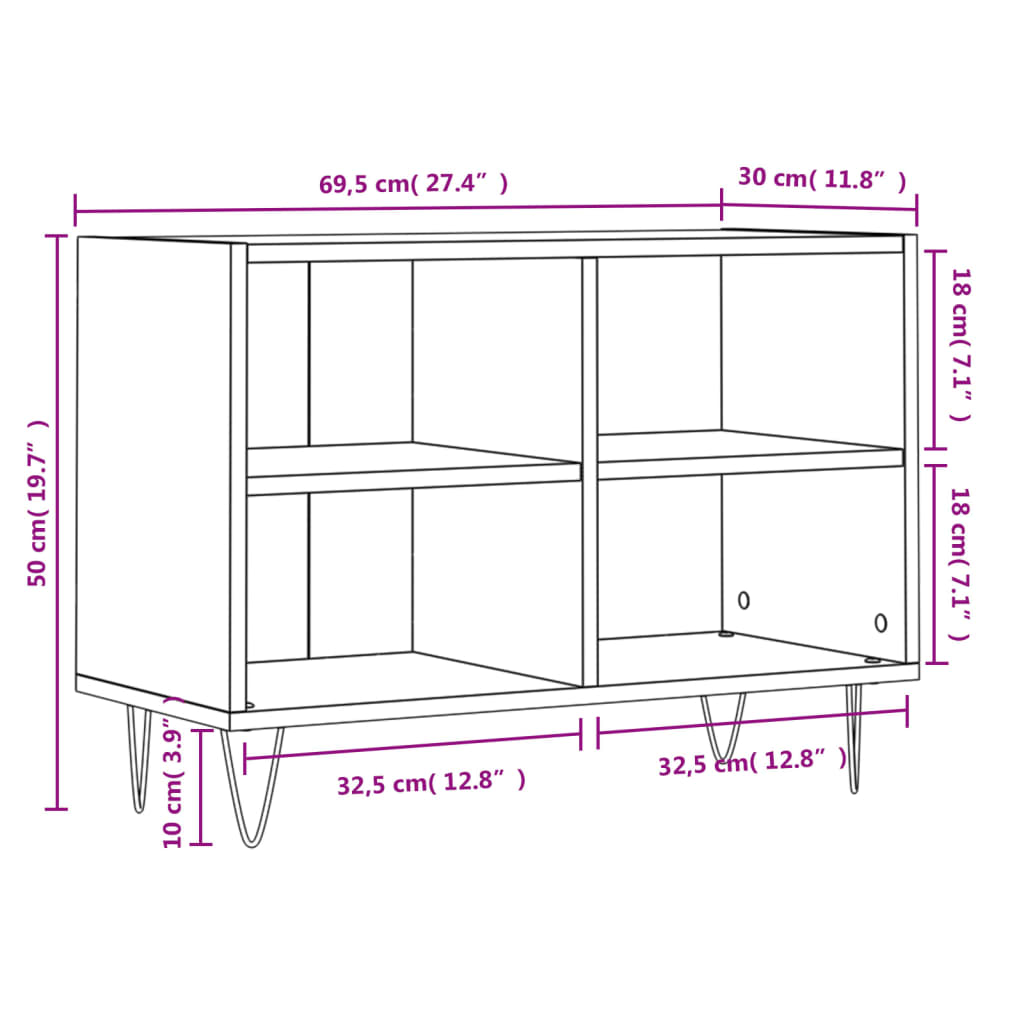 Tv-meubel 69,5x30x50 cm bewerkt hout hoogglans wit