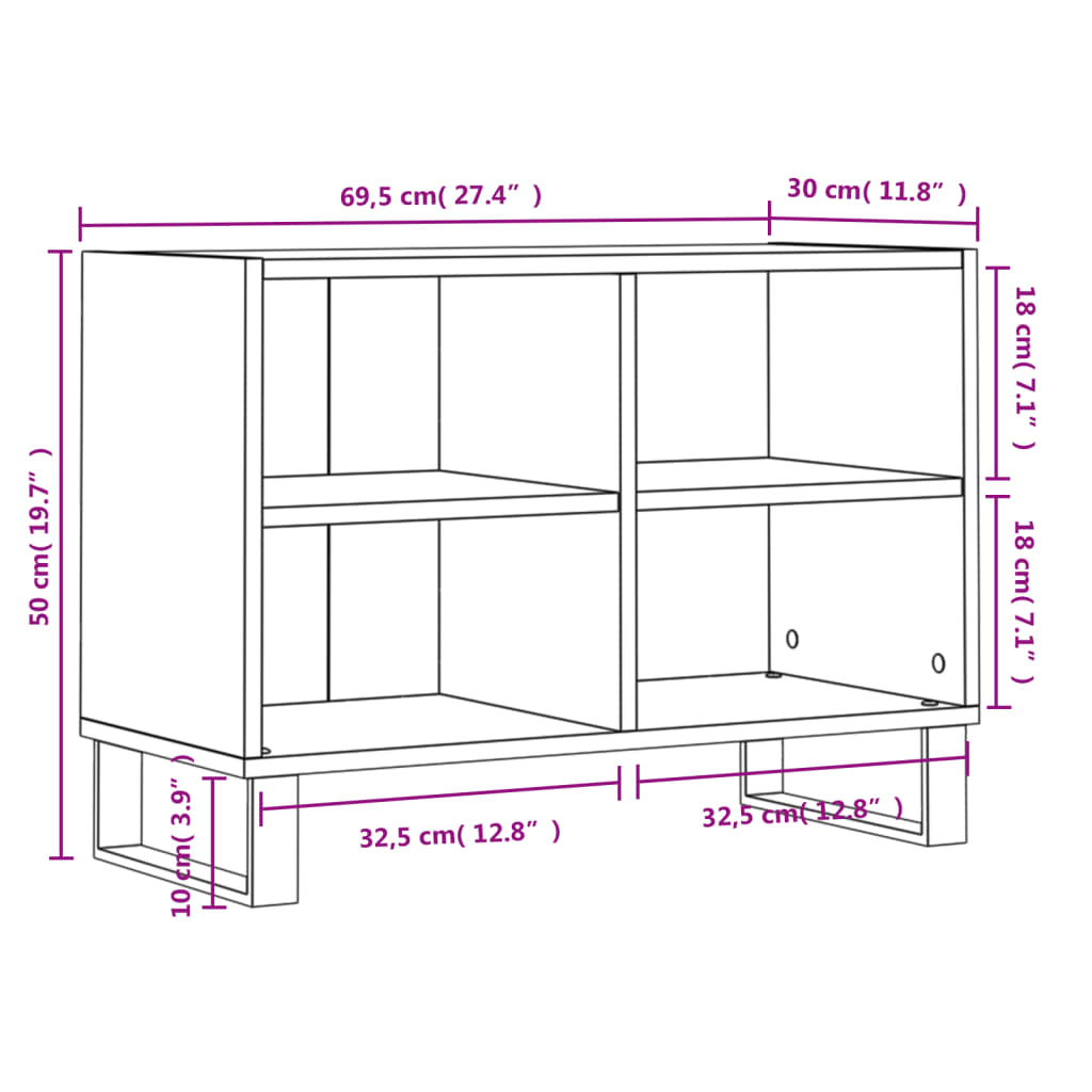 Tv-meubel 69,5x30x50 cm bewerkt hout wit