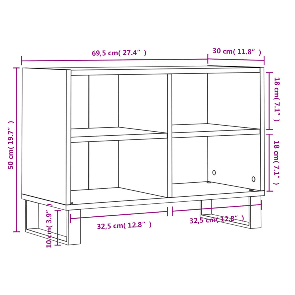 Tv-meubel 69,5x30x50 cm bewerkt hout zwart