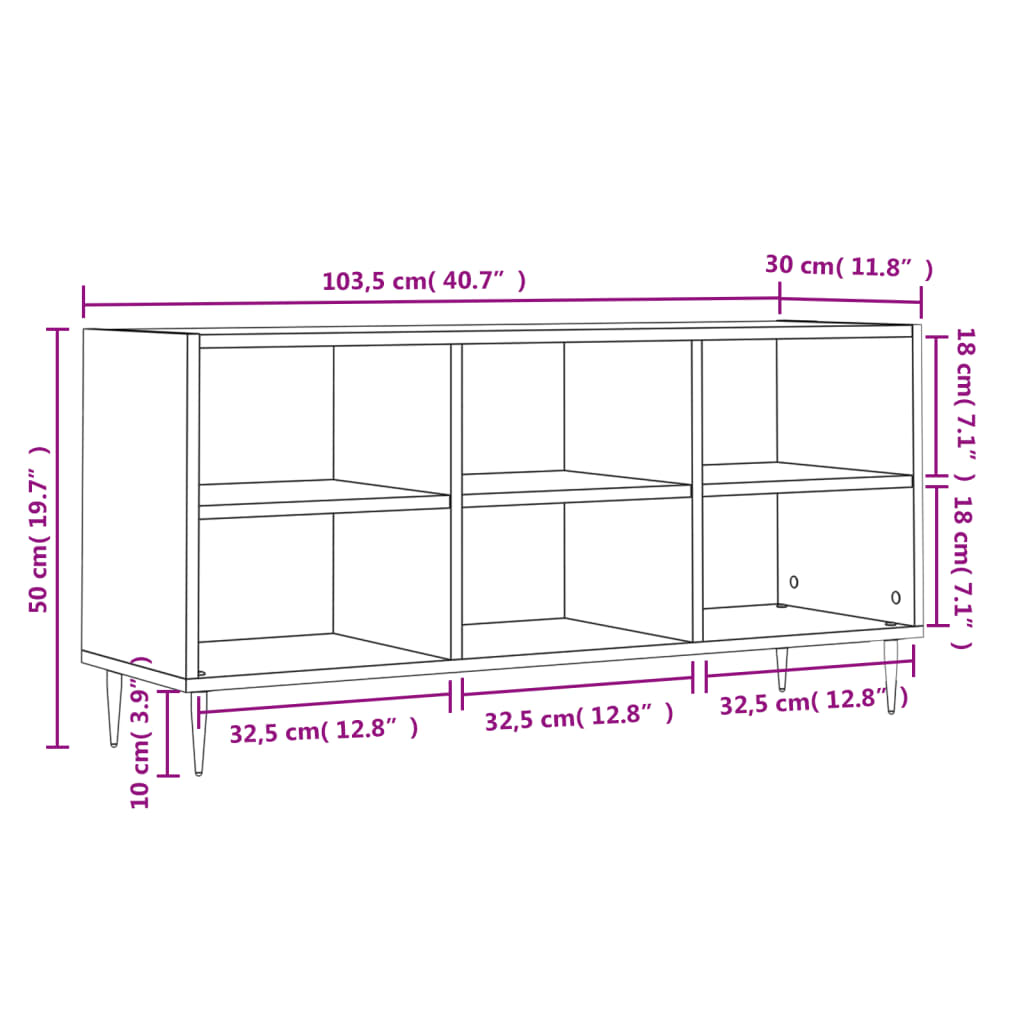 Tv-meubel 103,5x30x50 cm bewerkt hout betongrijs