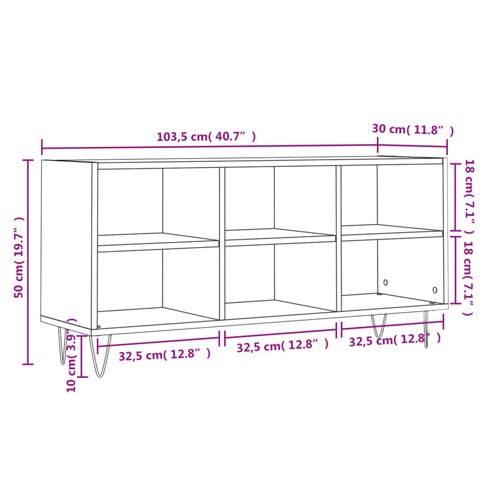 Tv-meubel 103,5x30x50 cm bewerkt hout betongrijs