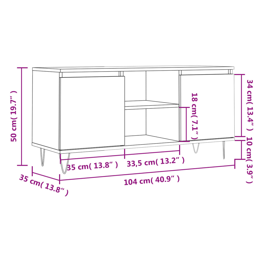 Tv-meubel 104x35x50 cm bewerkt hout grijs sonoma eikenkleurig