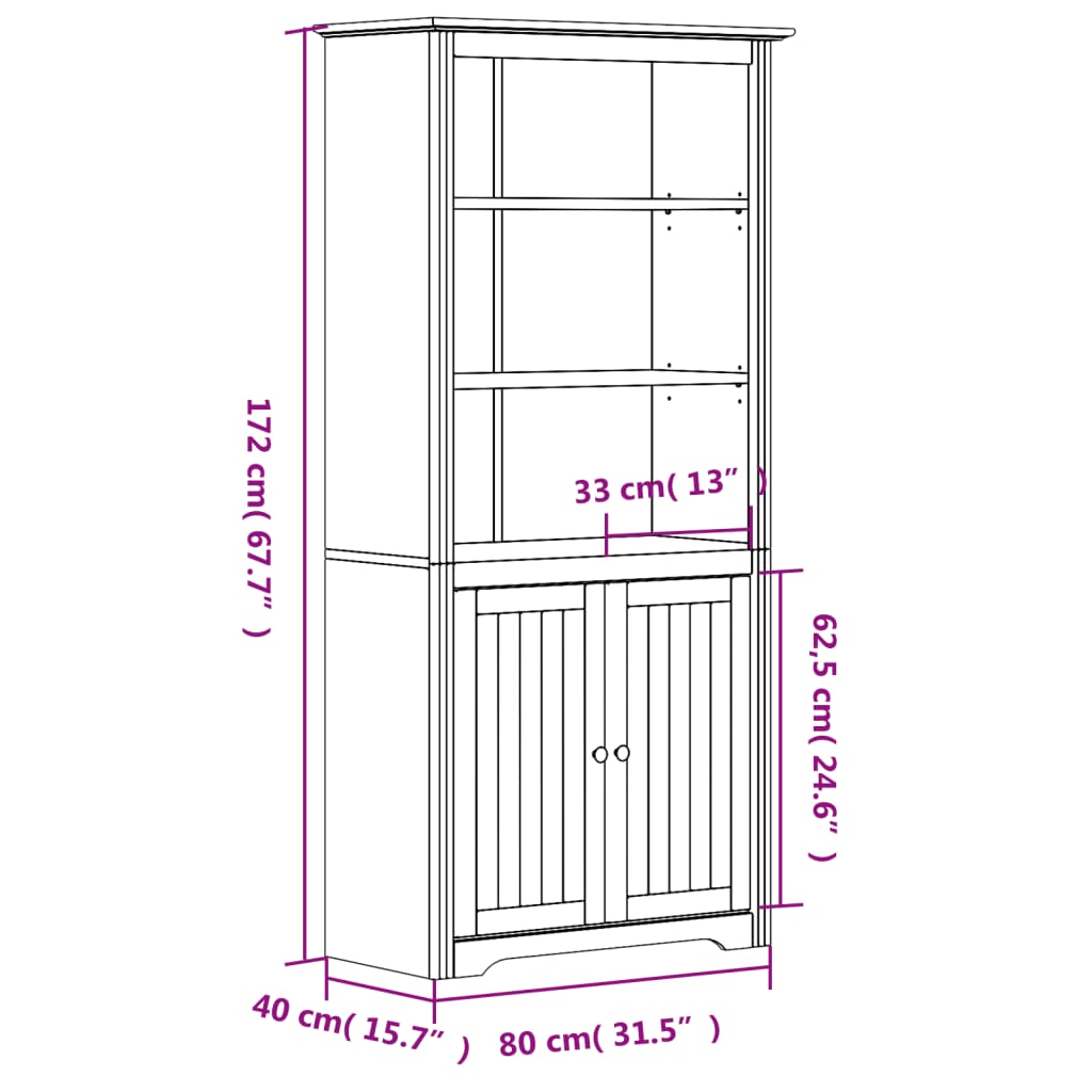 Boekenkast BODO 80x40x172 cm massief groenenhout wit en bruin