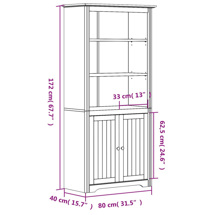 Boekenkast BODO 80x40x172 cm massief groenenhout wit en bruin