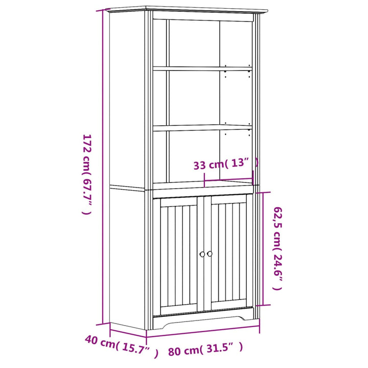 Boekenkast BODO 80x40x172 cm massief grenenhout grijs