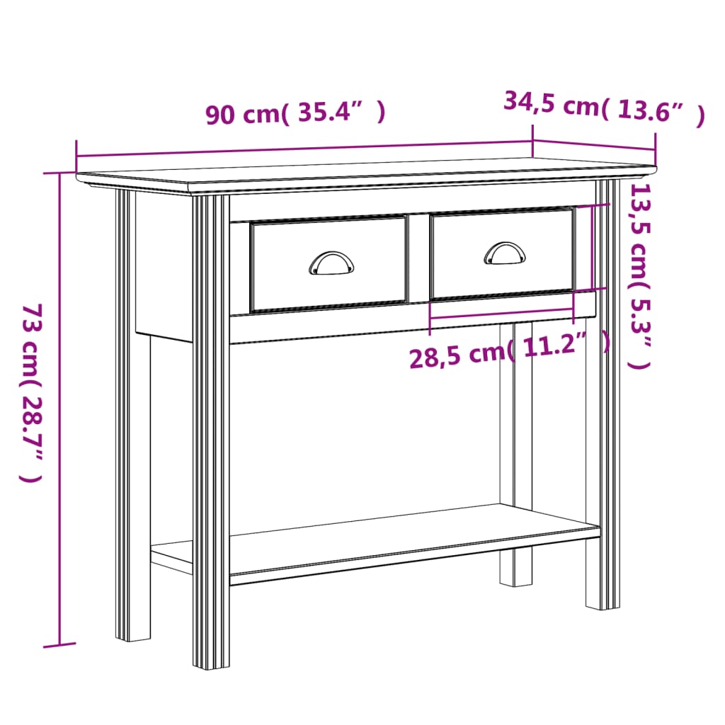 Wandtafel BODO 90x34,5x73 cm massief groenhout grijs