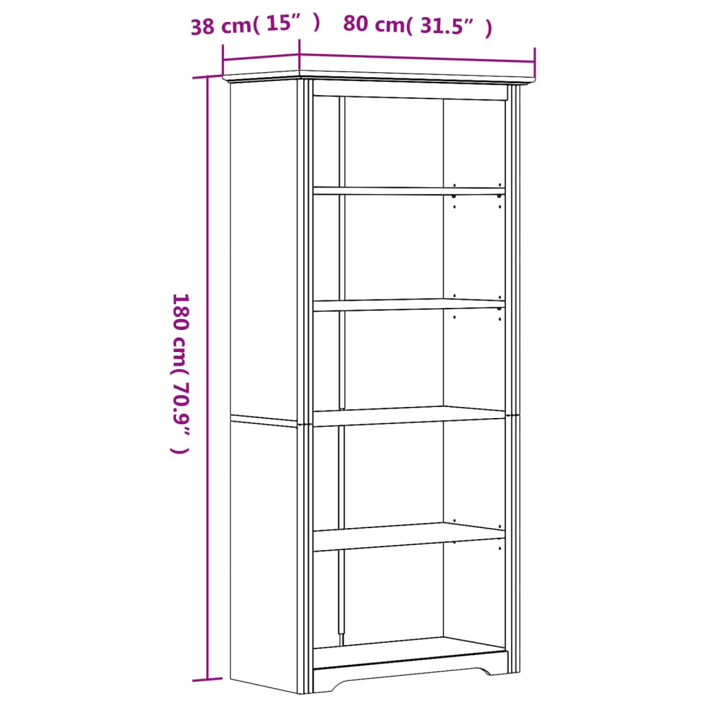 Boekenkast 5-laags BODO 80x38x180 cm massief grenenhout wit