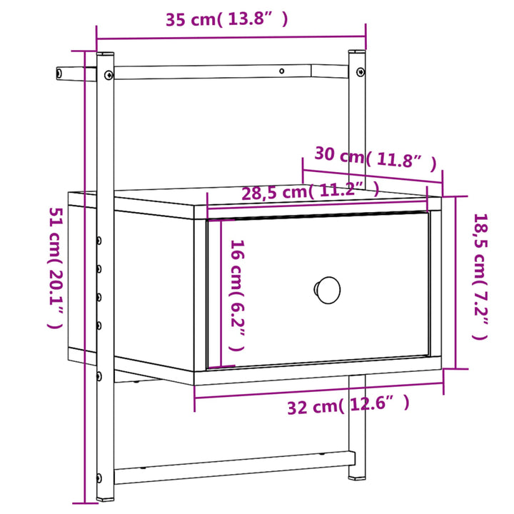 Nachtkastjes 2 st wandgemonteerd 35x30x51 cm hout gerookt eiken