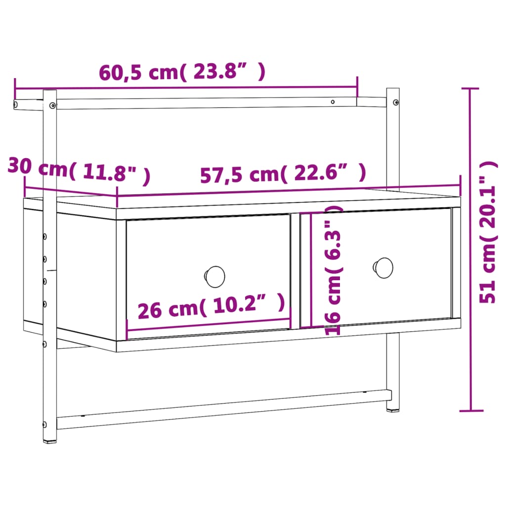 Tv-meubel wandgemonteerd 60,5x30x51 cm bewerkt hout zwart