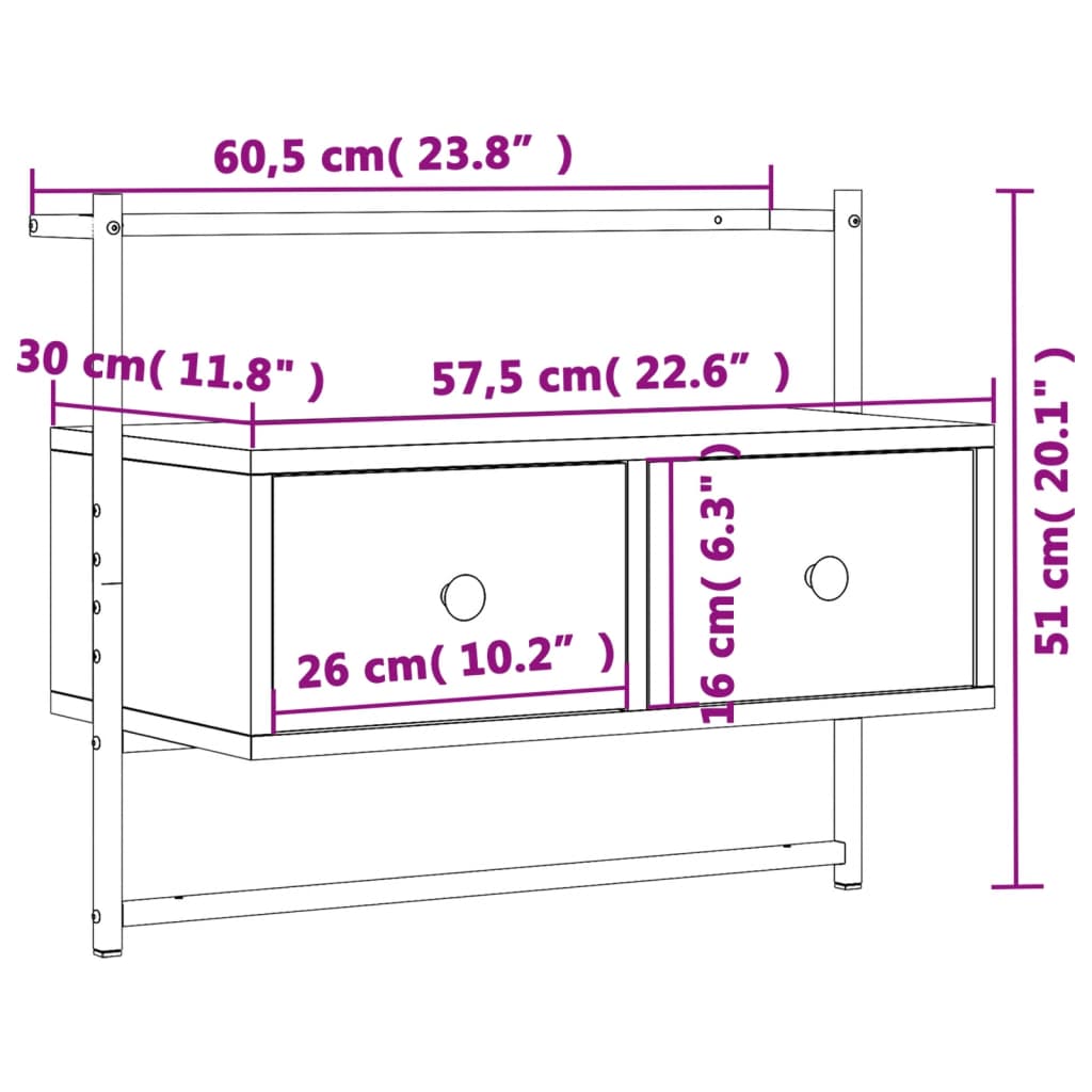 Tv-meubel wandgemonteerd 60,5x30x51 cm hout sonoma eikenkleurig