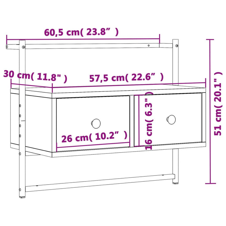 Tv-meubel wandgemonteerd 60,5x30x51 cm hout sonoma eikenkleurig