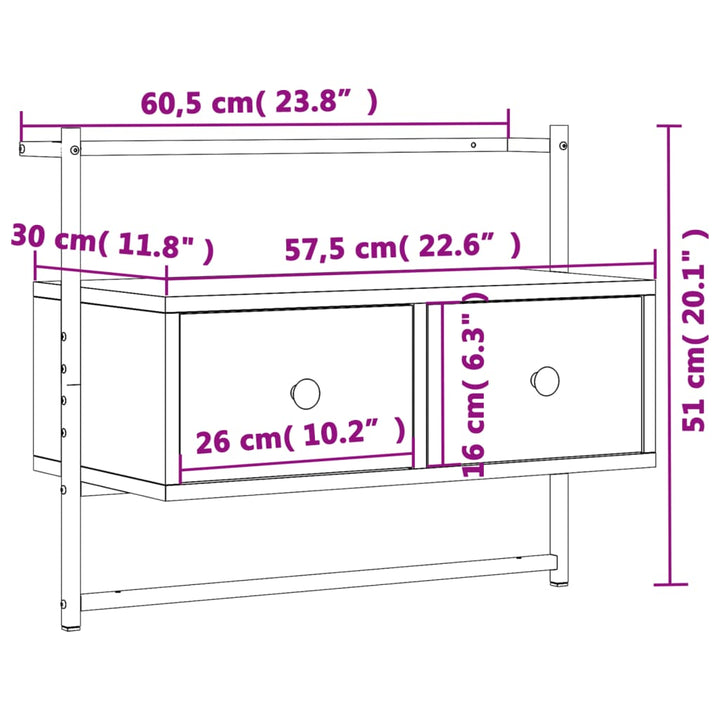 Tv-meubel wandgemonteerd 60,5x30x51 cm hout grijs sonoma eiken