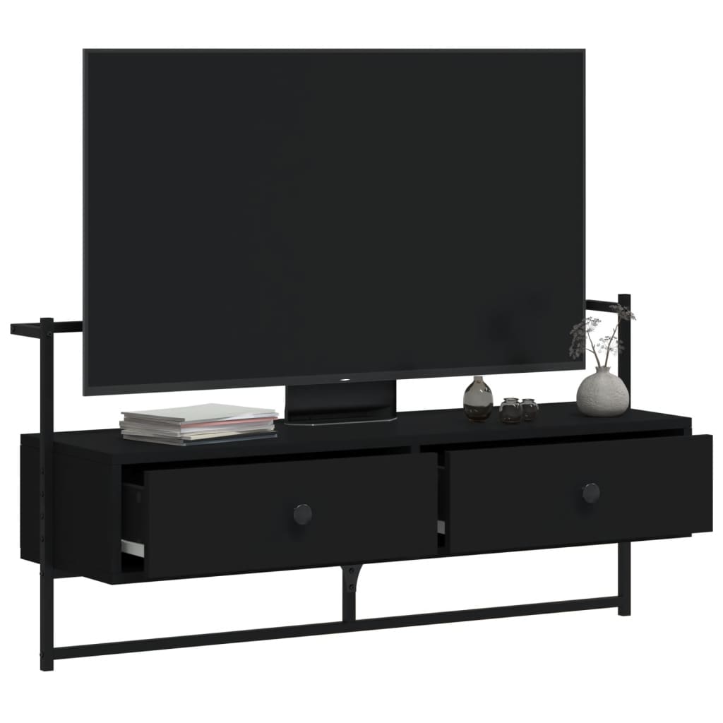 Tv-meubel wandgemonteerd 100,5x30x51 cm bewerkt hout zwart