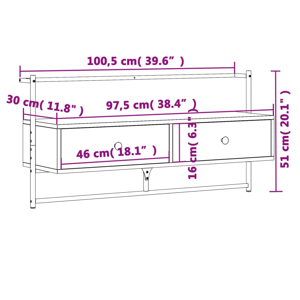 Tv-meubel wandgemonteerd 100,5x30x51 cm bewerkt hout zwart