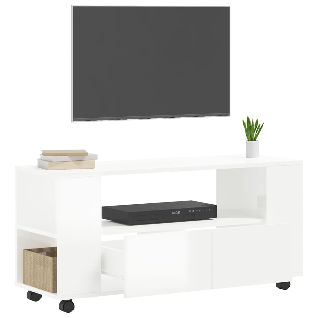 Tv-meubel 102x34,5x43 bewerkt hout hoogglans wit