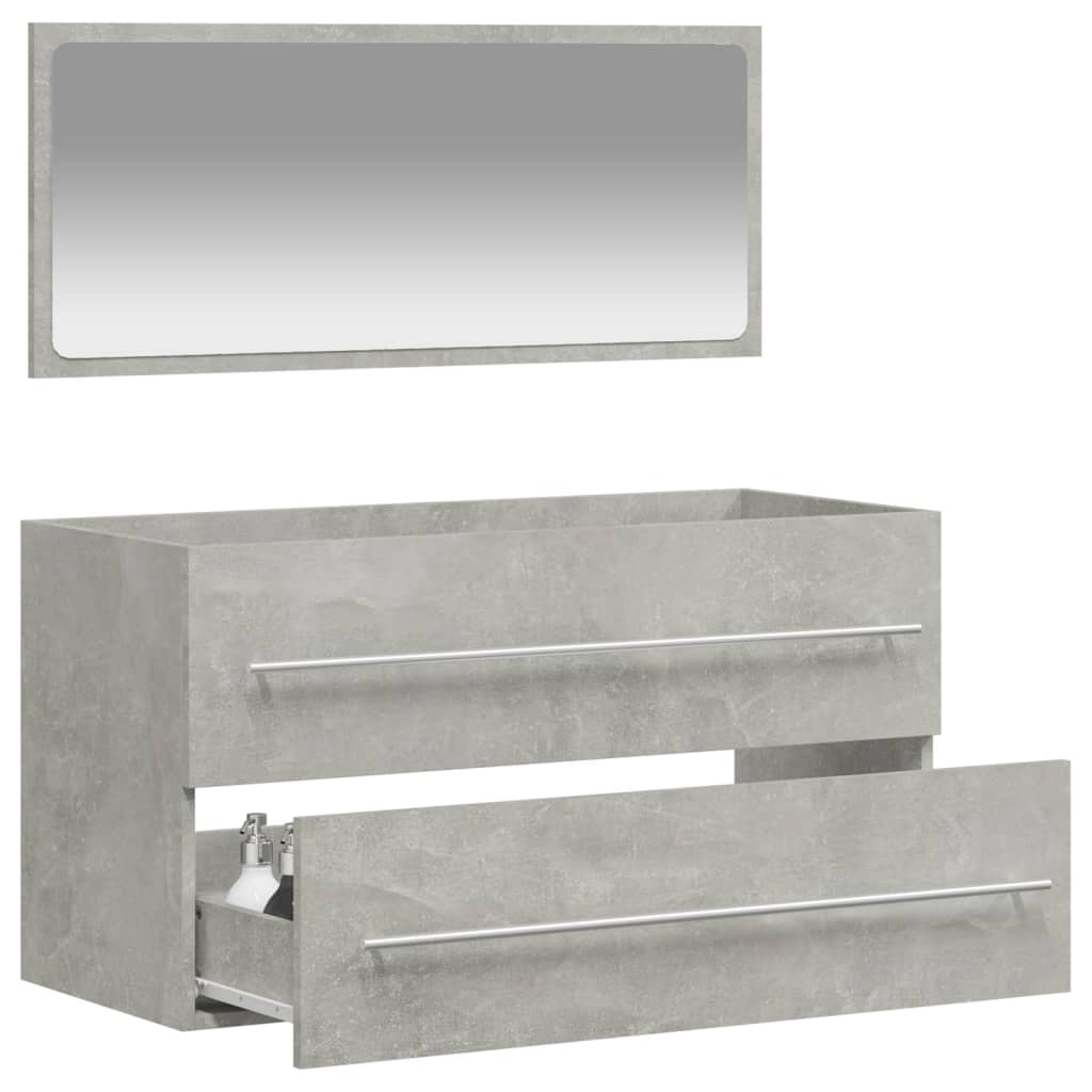 Badkamerkast met spiegel bewerkt hout betongrijs