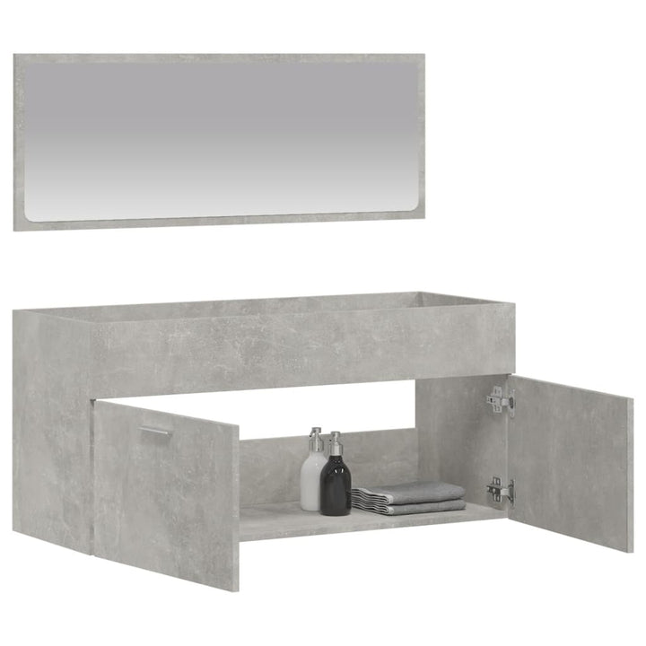 Badkamerkast met spiegel bewerkt hout betongrijs
