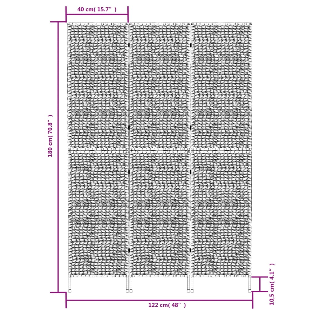 Kamerscherm met 3 panelen 122x180 cm waterhyacint zwart
