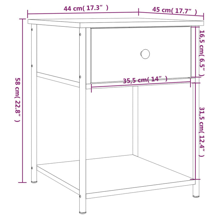 Nachtkastjes 2 st 44x45x58 cm bewerkt hout gerookt eikenkleurig