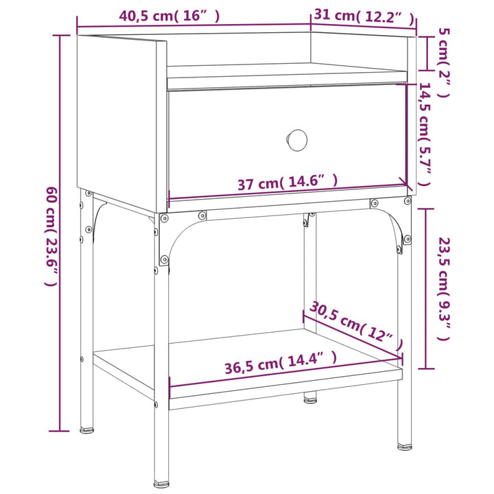 Nachtkastjes 2 st 40,5x31x60 cm bewerkt hout gerookt eikenkleur