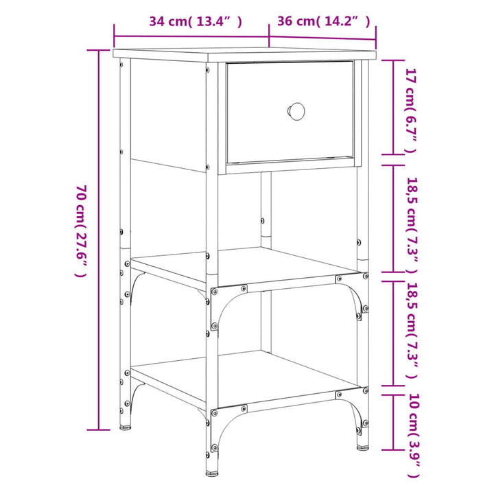 Nachtkastjes 2 st 34x36x70 cm bewerkt hout zwart