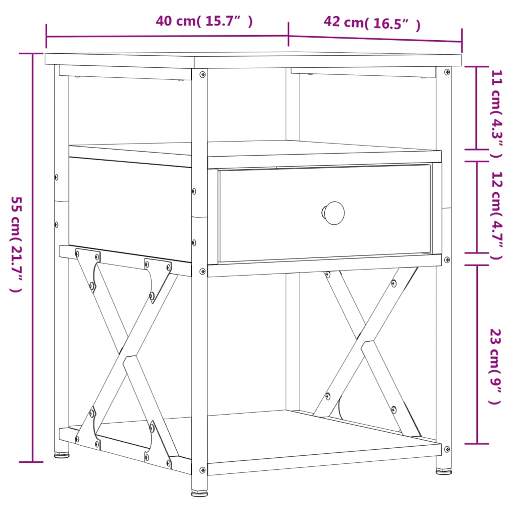 Nachtkastjes 2 st 40x42x55 cm bewerkt hout sonoma eikenkleurig