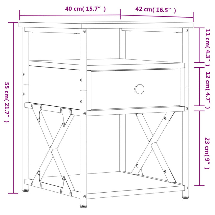 Nachtkastjes 2 st 40x42x55 cm bewerkt hout gerookt eikenkleurig