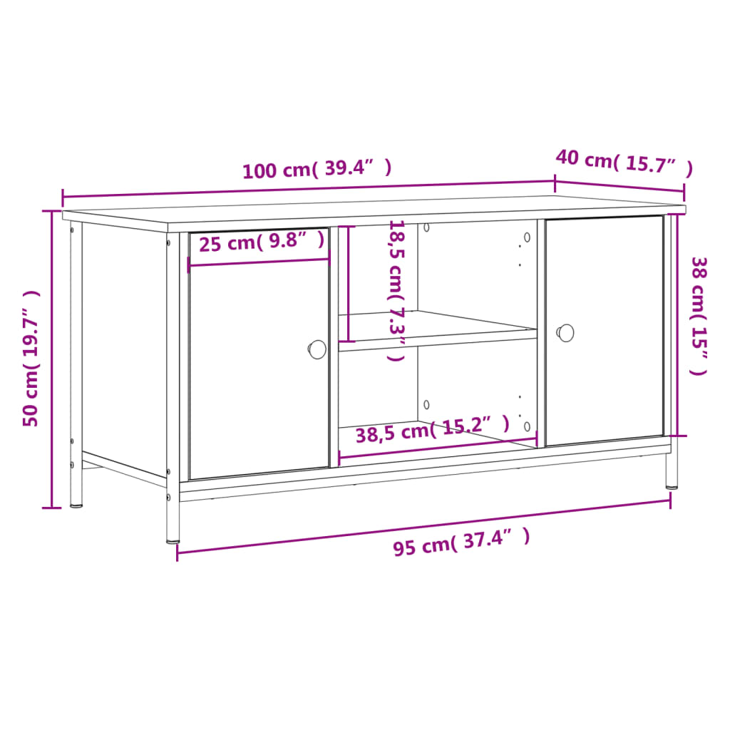 Tv-meubel 100x40x50 cm bewerkt hout bruin eikenkleur