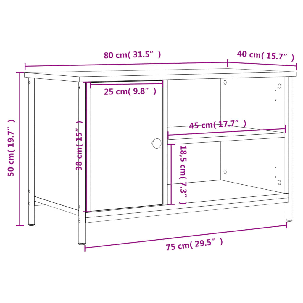 Tv-meubel 80x40x50 cm bewerkt hout zwart