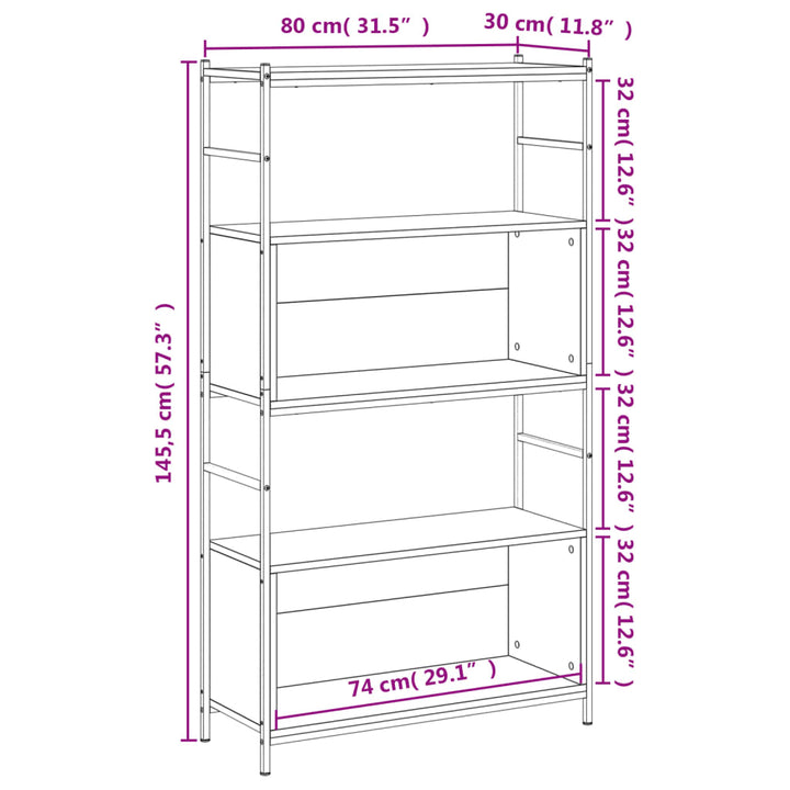 Boekenkast 80x30x145,5 cm bewerkt hout en ijzer bruin eikenkleur