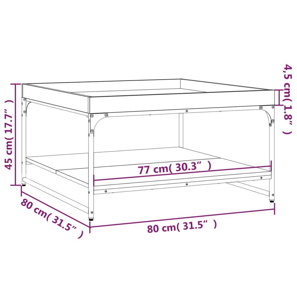 Salontafel 80x80x45 cm bewerkt hout en ijzer gerookt eikenkleur